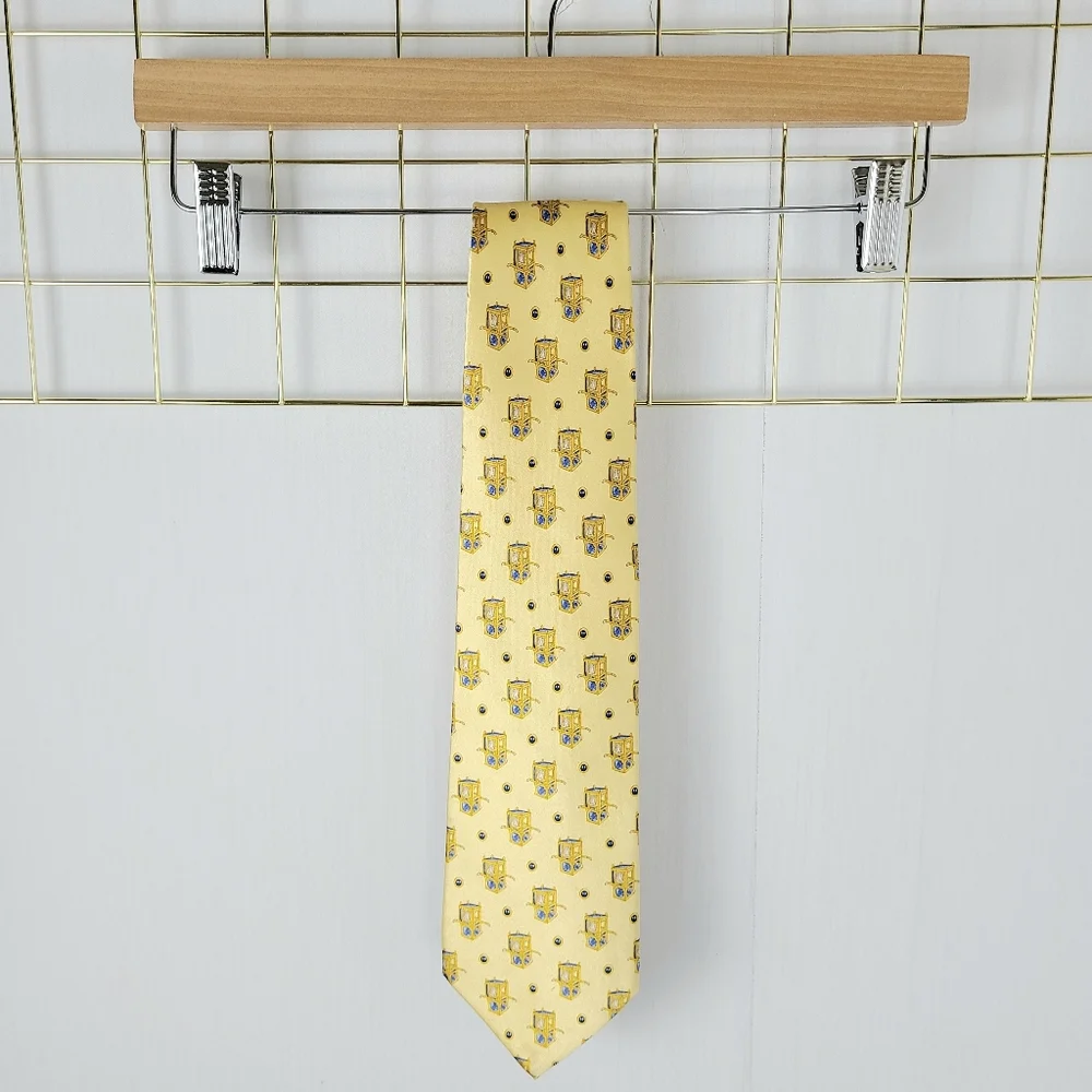 Faberge Handmade Yellow Print Silk Vintage Tie